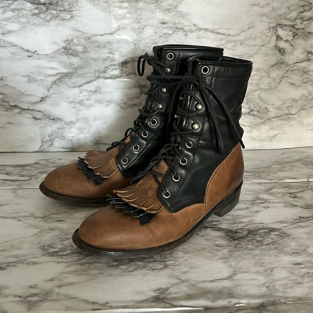 Justin Vintage size 5.5 L639 leather Roper Kiltie Granny Packer lace up Boots